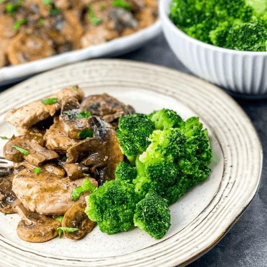 Thin Sliced Pork Scallopini with Mushroom Sauce