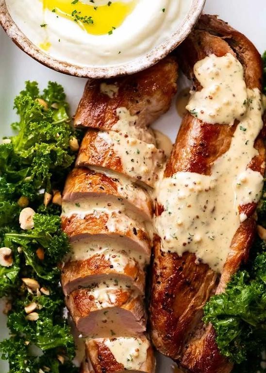 Thin Sliced Pork with Creamy Mustard Sauce
