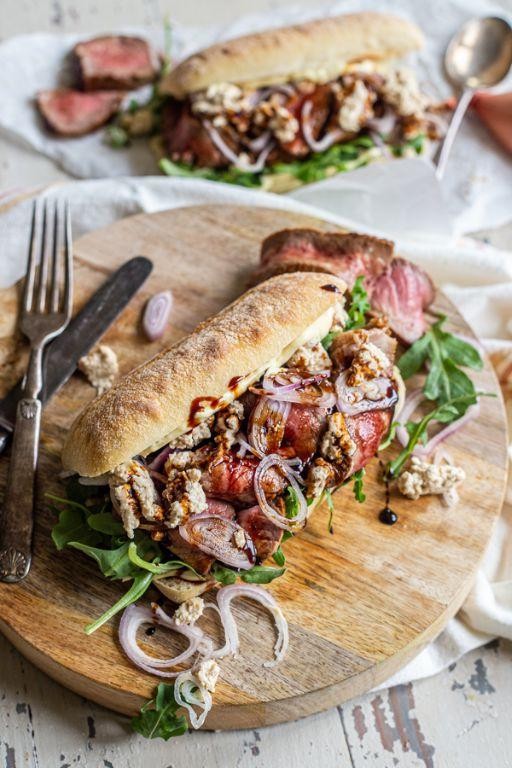 Thin Sliced Sirloin Tip Steak and Onion Sandwich