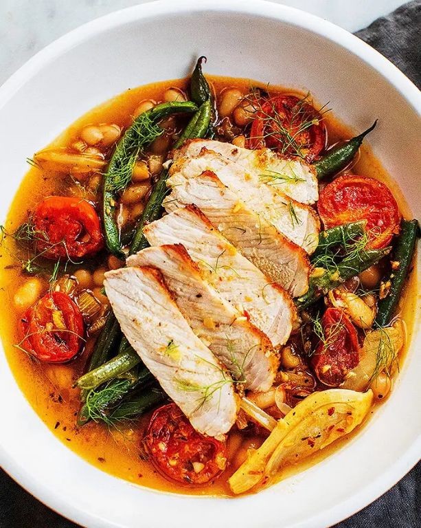 Tomato Basil Pork and Beans