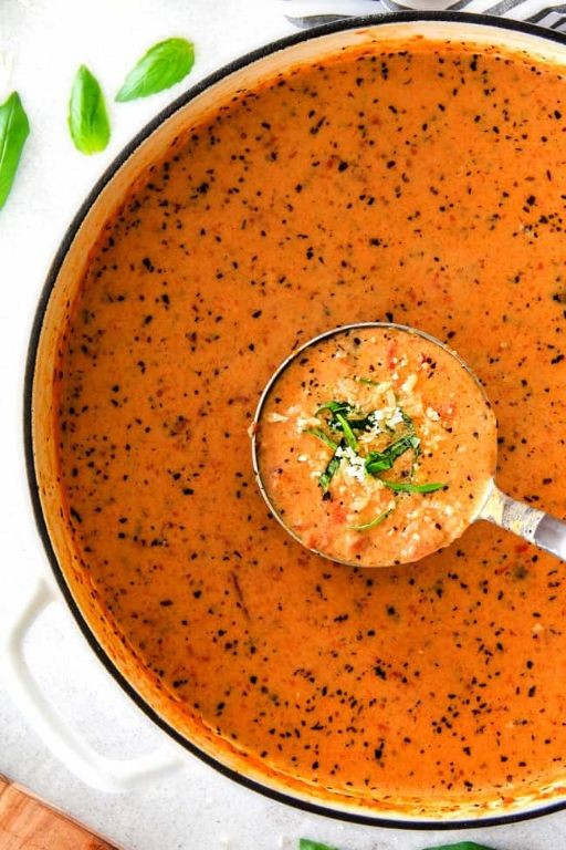 Tomato Basil Soup with Mirepoix and Parmesan