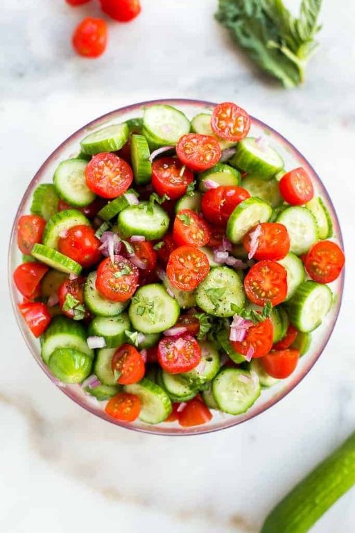 Tomato and Cucumber Salad with Olive Oil and Basil