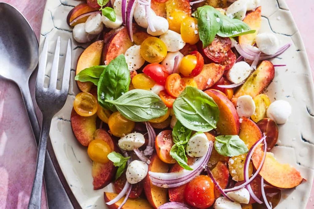 Tomato and Peach Caprese Salad