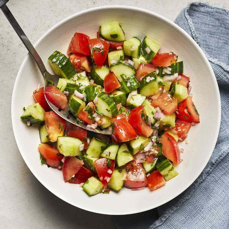 Tomato and cucumber salad with lemon dressing