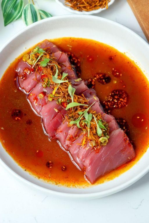 Tuna Crudo with Chili Oil and Herbs