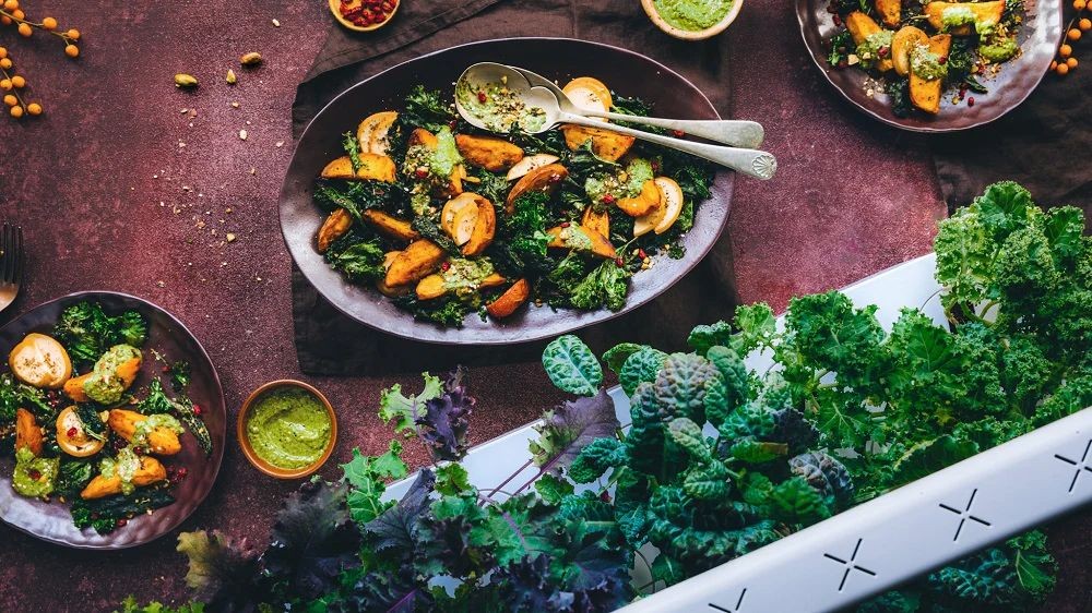 Turmeric Roasted Potatoes with Crispy Kale