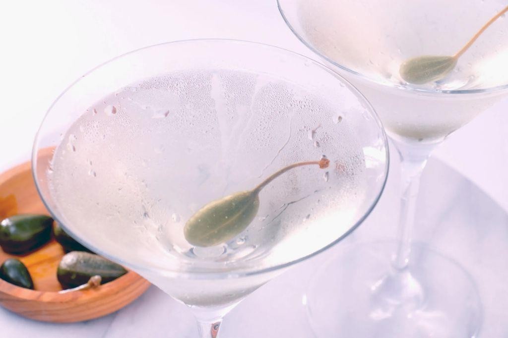 Ultra Dry Martini with a Caper Berry Garnish