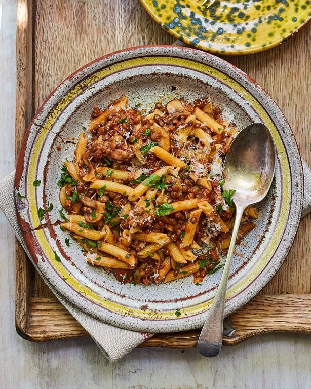 Vegan Lentil and Mushroom Baked Penne