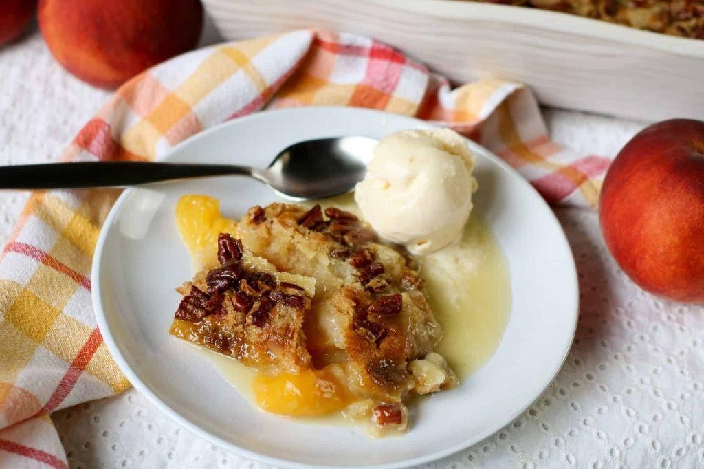 Vegan Peach Dump Cake with Coconut Topping
