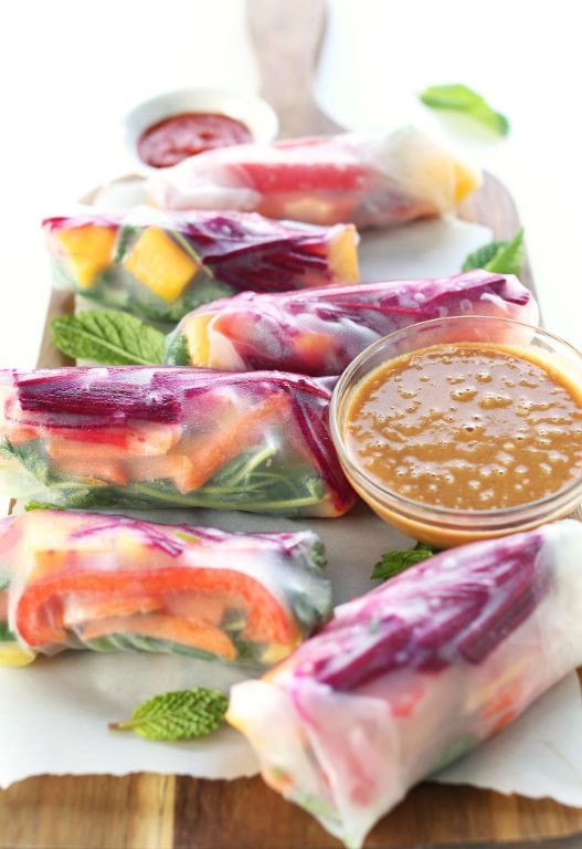Vegan Rainbow Spring Rolls with Peanut Sauce