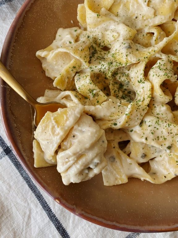 Vegan Tortellini Alfredo with Cashew Cream Sauce