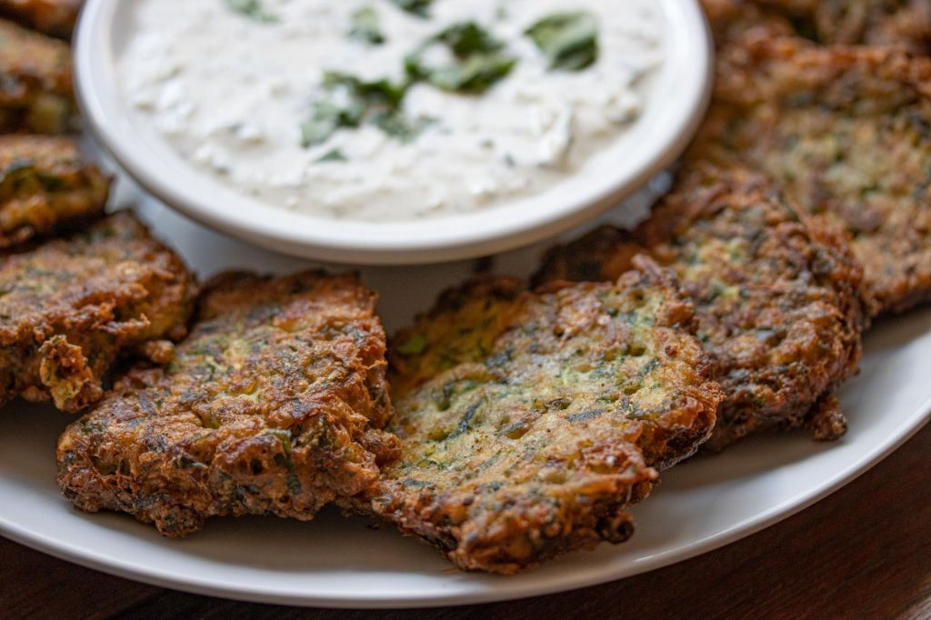 Vegan Zucchini Pancakes with Tzatziki