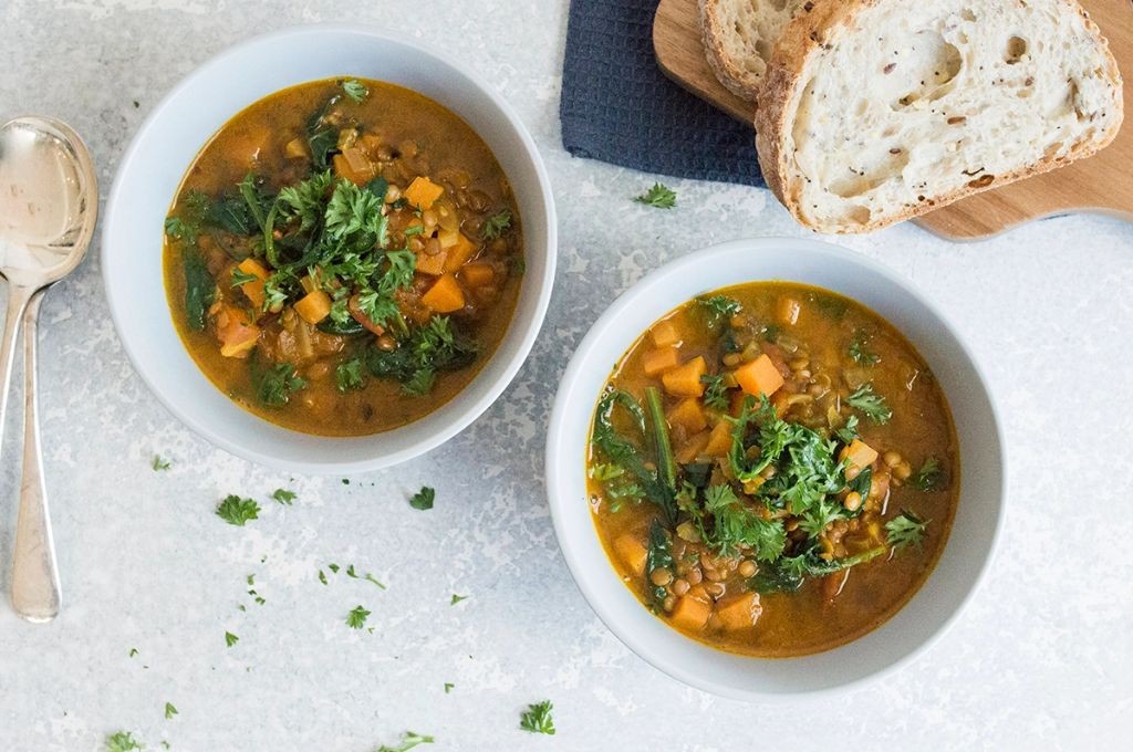 Vegetable Lentil Soup with Crusty Bread