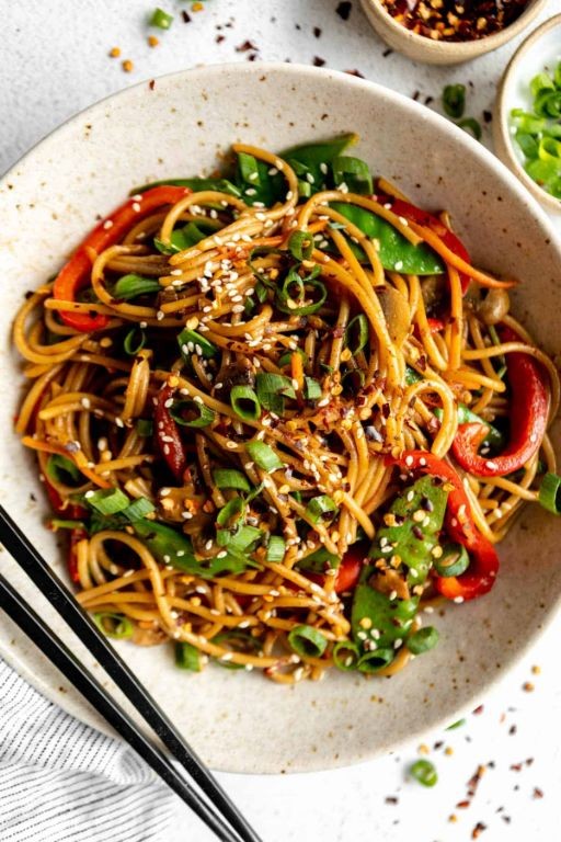 Vegetable Lo Mein with Whole Wheat Noodles