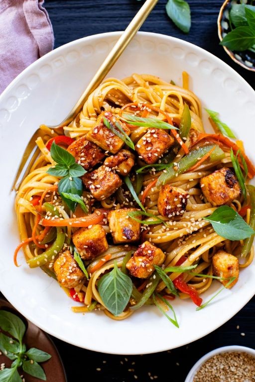 Vegetable and Tofu Stir Fry with Rice Noodles