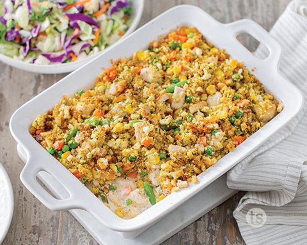 Vegetable-Packed Chicken and Stuffing Casserole
