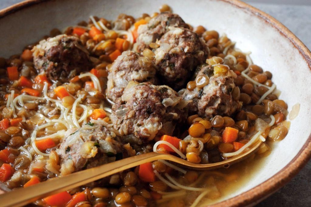 Vegetarian Lentil Meatball Soup with Herbs