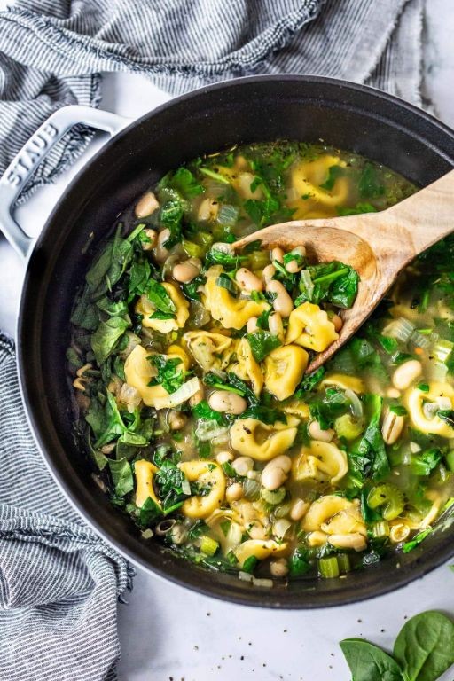 Vegetarian Tortellini Soup with Kale and White Beans