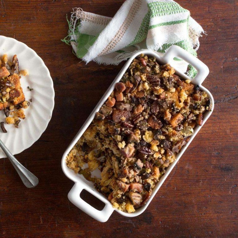Vegetarian cornbread dressing with mushrooms