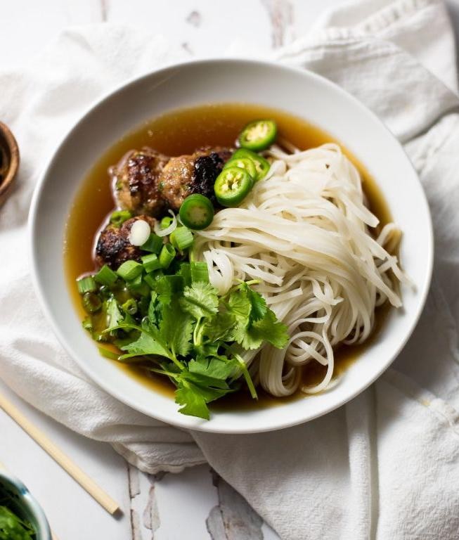 Vietnamese Meatball Soup with Pho Noodles