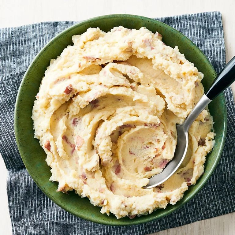 Wasabi Mashed Potatoes with Crispy Shallots