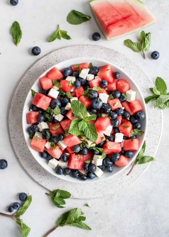 Watermelon Blueberry Cooler with Mint Leaves