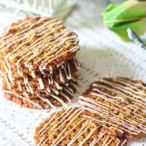 White Chocolate Drizzled Florentine Lace Cookies