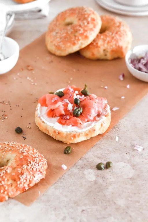 Whole Grain Bagel with Light Cream Cheese and Smoked Salmon