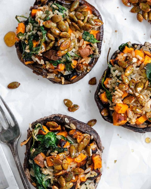 Wild Rice and Spinach Stuffed Portobello Mushrooms