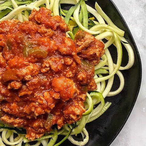 Zucchini Noodles with Ground Beef and Marinara