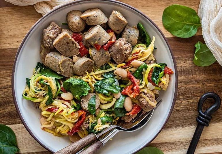 Zucchini Noodles with Lean Turkey Sausage