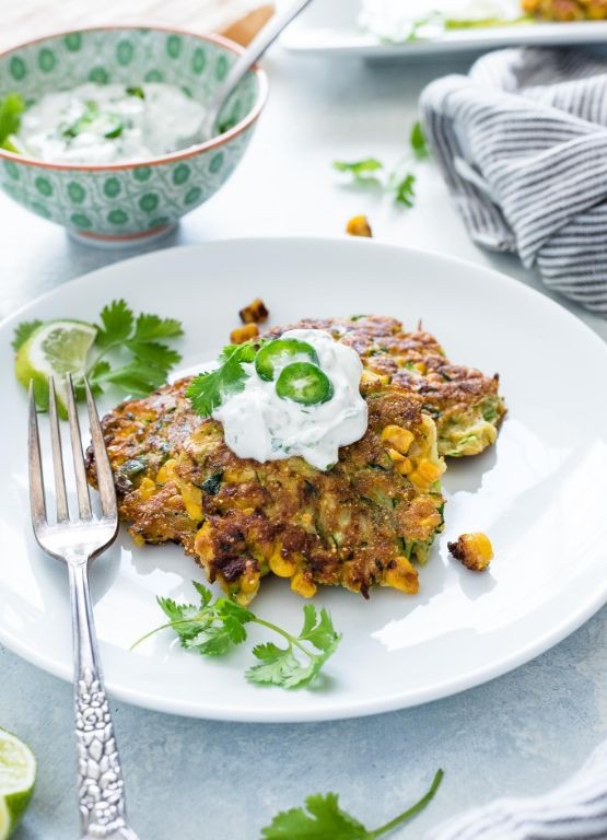 Zucchini and Corn Fritters with Yogurt Dip