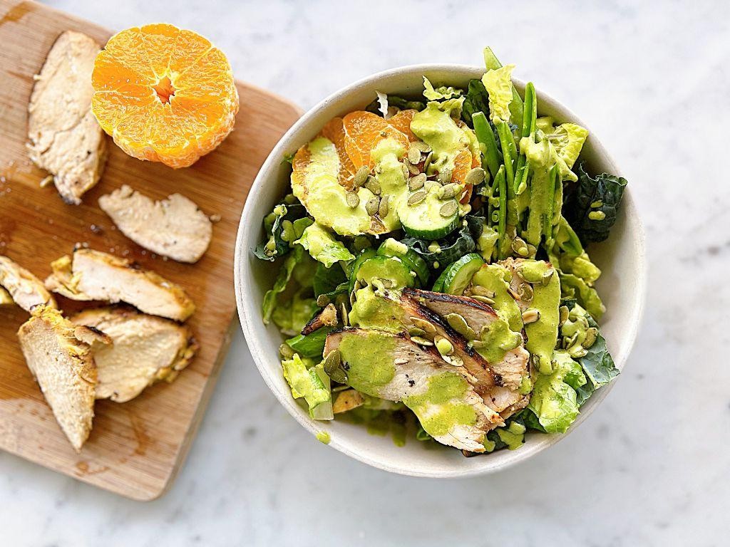Adobo Chicken Salad with Mixed Greens and Citrus Dressing