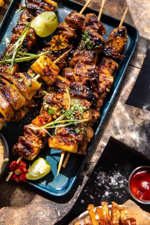 Adobo Chicken Skewers with Grilled Vegetables