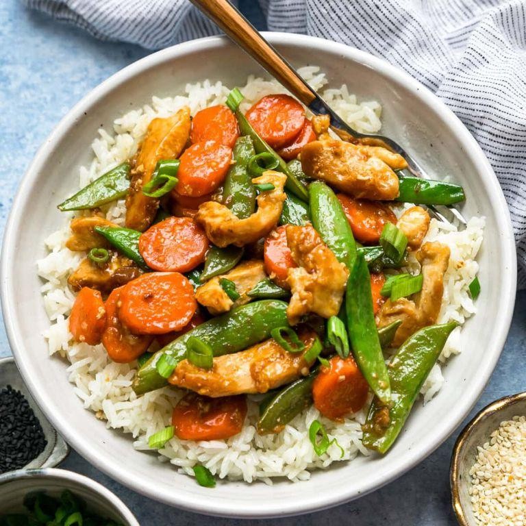 Adobo Chicken Stir-Fry with Bell Peppers and Snap Peas