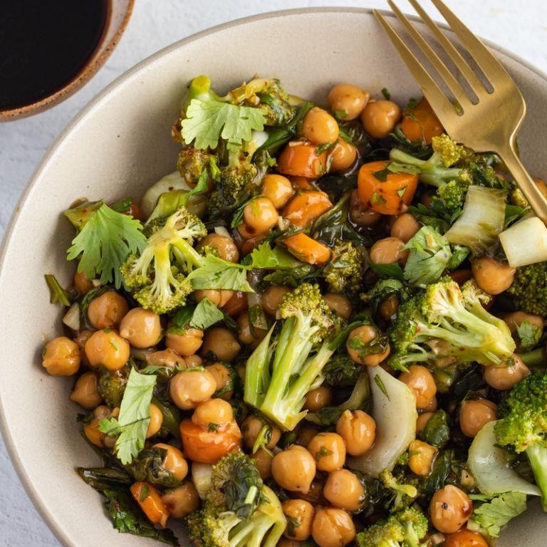 Air Fryer Broccoli and Chickpea Mix