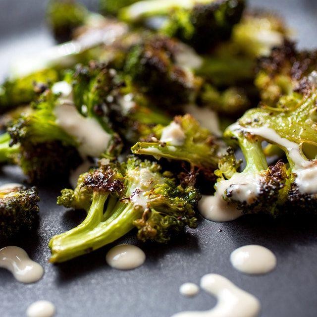 Air Fryer Broccoli with Tahini Drizzle