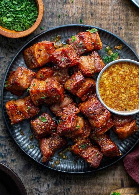 Air Fryer Pork Belly with Maple Mustard Glaze