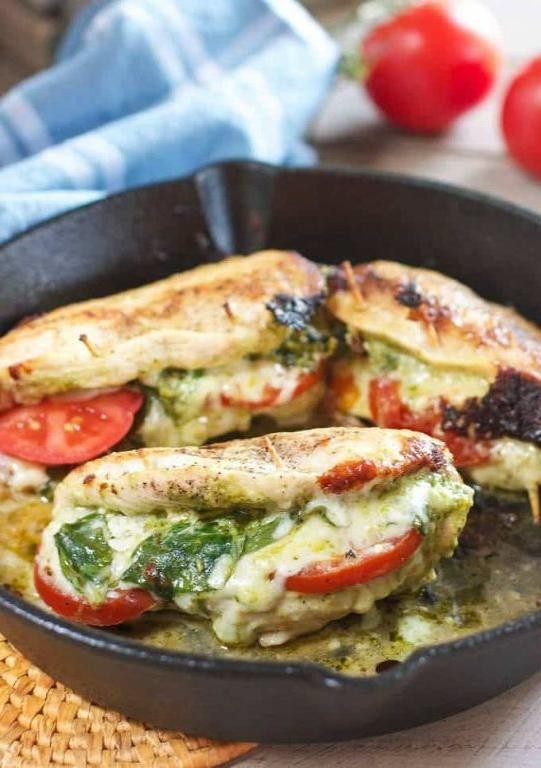 Airline Chicken Breast with Pesto and Mozzarella
