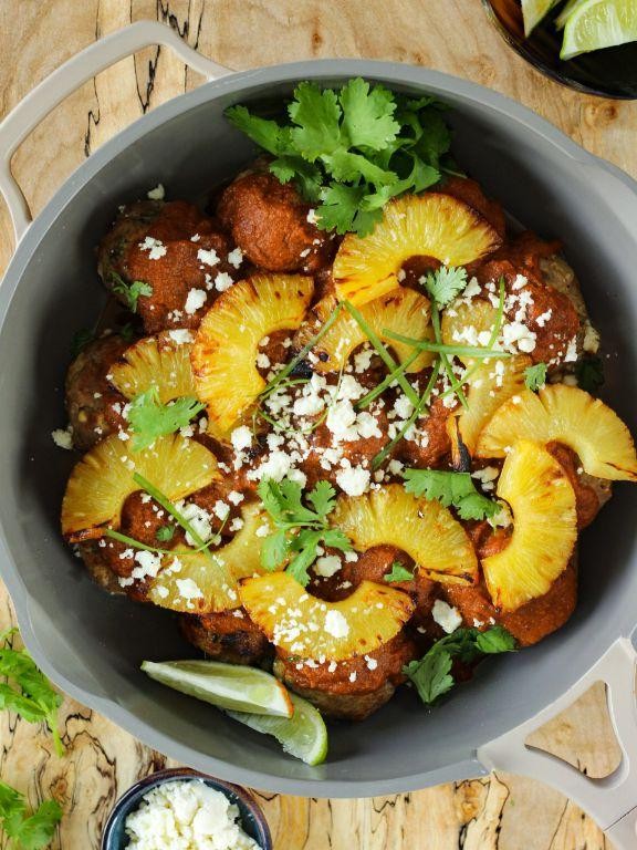 Al Pastor Meatballs with Adobo Glaze