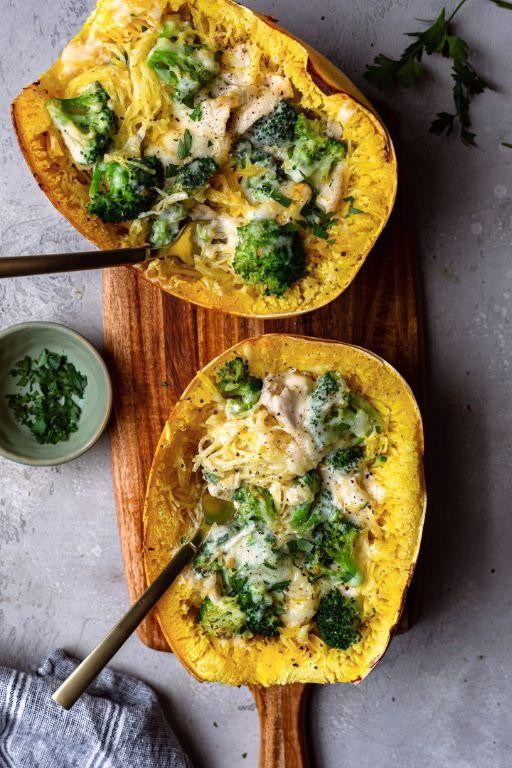 Alfredo Broccoli Stuffed Spaghetti Squash