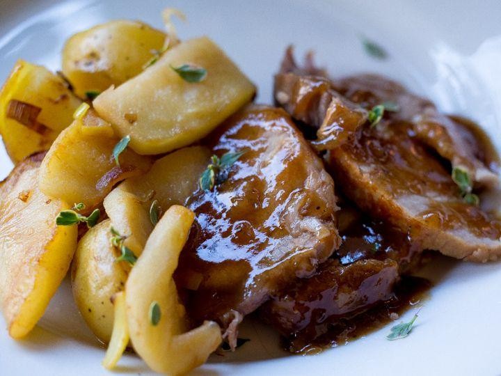 Apple Cider Braised Pork Loin Steak
