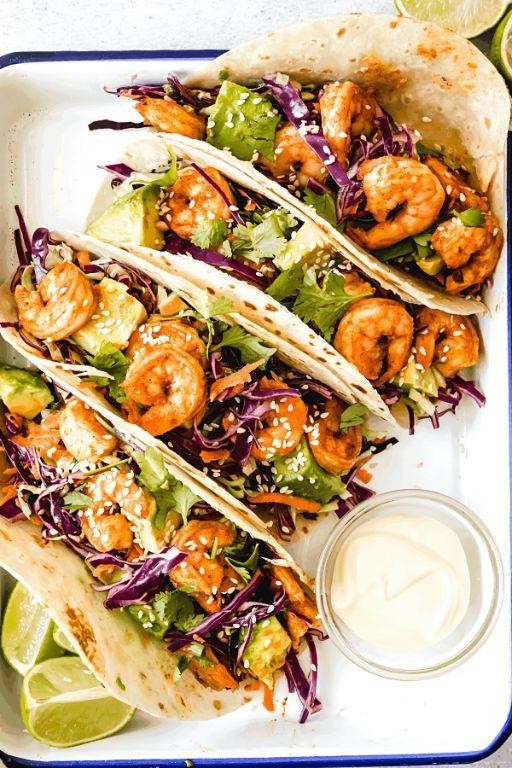 Asian-Inspired Shrimp Tacos with Sesame Slaw