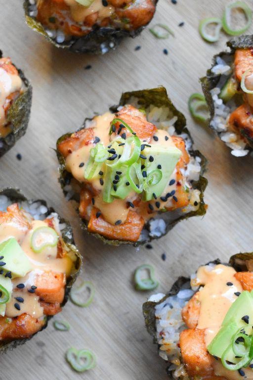 Avocado and Salmon Sushi Bites