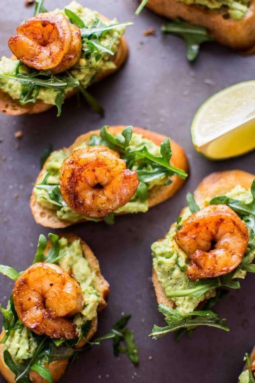 Avocado and shrimp bruschetta