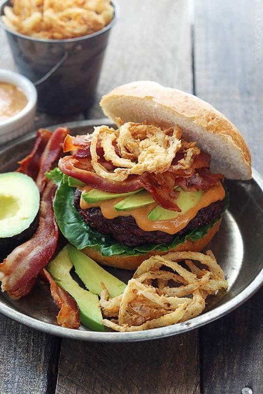 BBQ Bacon Burger with Crispy Onion Straws
