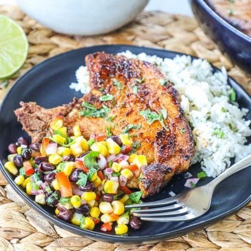 BBQ Pork Chops with Corn and Rice Medley
