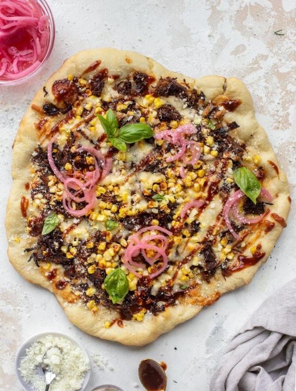BBQ Taco Pizza with Pulled Pork and Pickled Onions
