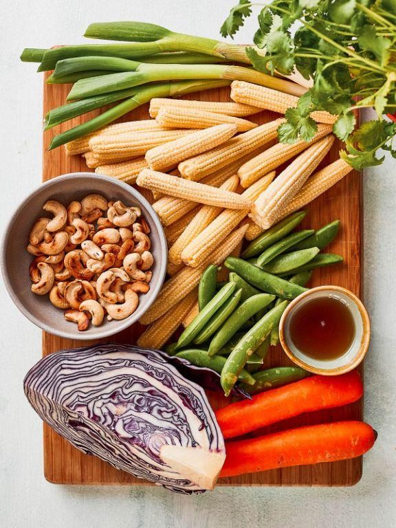 Baby corn and carrot salad with sesame dressing