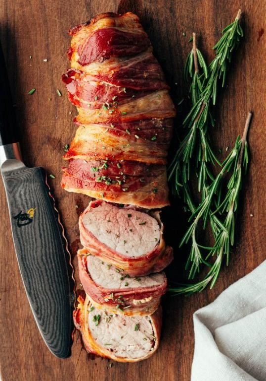 Bacon-Wrapped Pork Loin with Rosemary